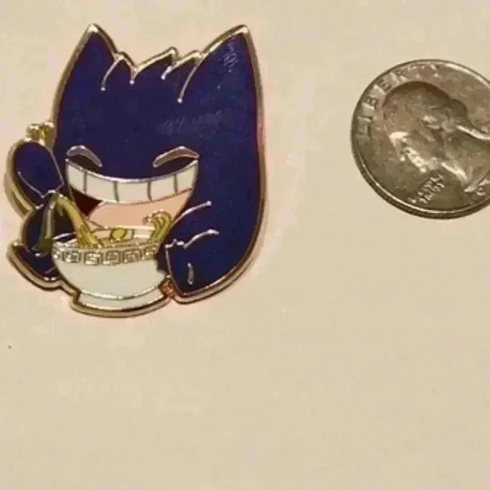 Quirky Kawaii Gengar Eating Ramen Enamel Pin - Fun Pokémon Noodle Lover's Acces - Picture 2 of 4